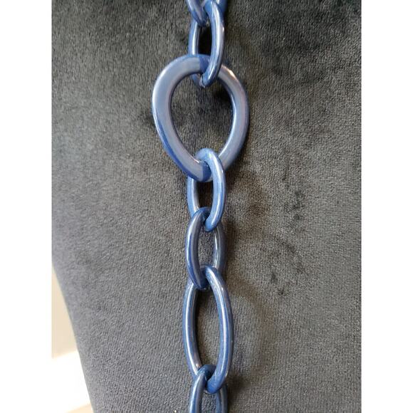 Women's Chunky Blue Link Necklace Statement Resin Toggle Clasp - Picture 4 of 6